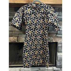 Women’s SCOTCH&SODA Graphic SUN RAY Dress Size M Puff Sleeves *B2